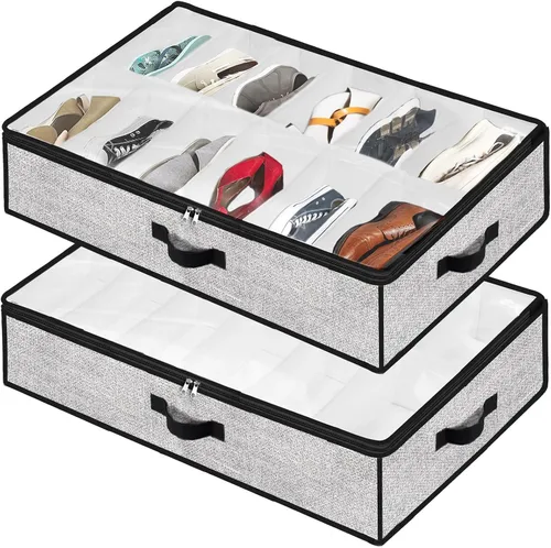 Vista 11 de Organizador de zapatos debajo de la cama para armario, paquete de 2, se adapta a 24 pares de cajas de contenedores de zapatos debajo de la cama