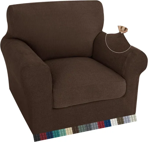 Vista 26 de ZNSAYOTX 2 fundas para sillas con brazos para sala de estar, súper suave, con funda de cojín de asiento, gruesa, duradera, mezcla de elastano, alta