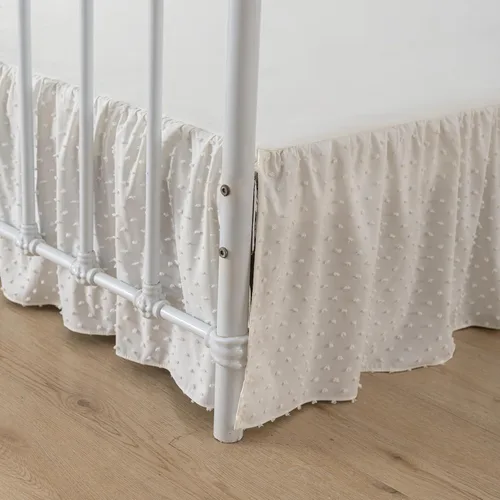 Vista 9 de Falda de cama de lunares copetudos, falda de cama con volantes tamaño King con esquinas divididas, faldas de cama con volantes de 14 pulgadas