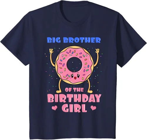 Vista 85 de Big Brother Of The Birthday Girl Donut Bday Party Bro Sib Camiseta, Negro, S