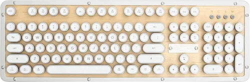 Vista 9 de Azio Retro Classic Bluetooth (Elwood) - Teclado mecánico retroiluminado inalámbrico/USB con cable de madera de nogal vintage para PC/Mac, madera