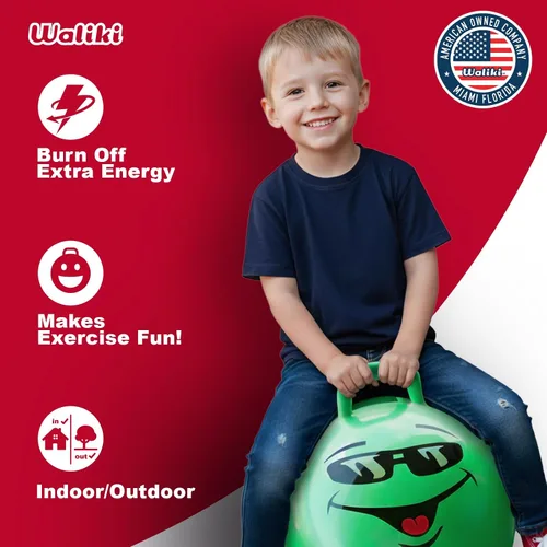 Vista 2 de WALIKI Bola de Saltar Juguetes para Niños y Niñas de 3, 4, 5 y 6 Años Bola de Salto Terapéutica Verde de 18" para Niños Juguetes al Aire Libre