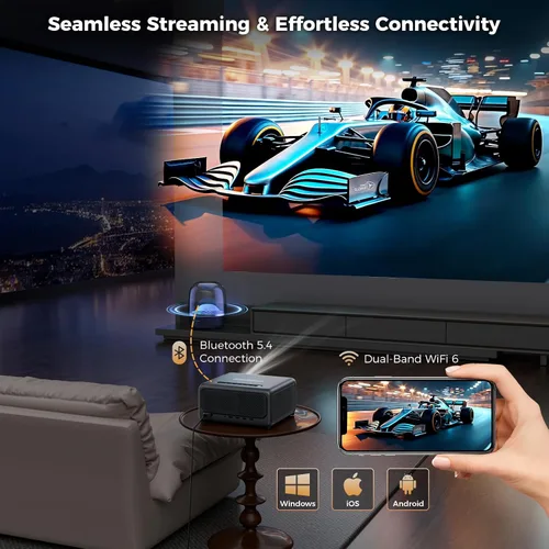 Vista 14 de GooDee 4K Smart Projector with 5G WiFi 6 & Bluetooth, ToF AI Auto Focus Gris (Titanium Grey)