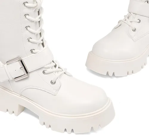 Vista 5 de DREAM PAIRS Botas altas de combate para mujer, plataforma de equitación, con cordones, suela de orejeta, gótica, con cremallera