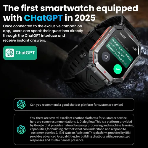 Vista 3 de Reloj inteligente GPS militar para hombres, asistente de voz GPT, reloj inteligente con linterna LED, pantalla HD de 2.01" con Bluetooth
