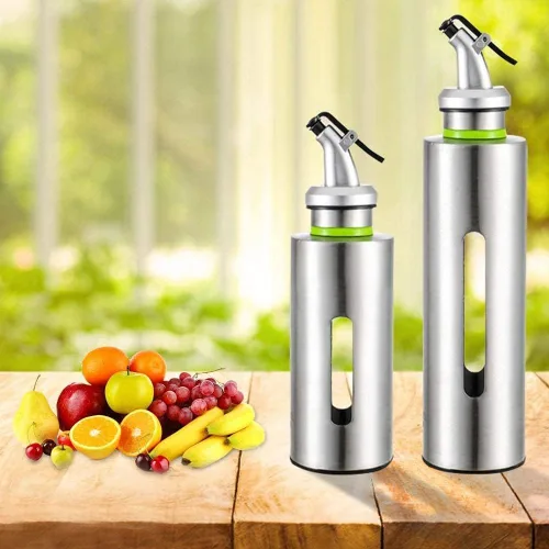 Vista 4 de TOPINCN Juego de dispensador de aceite y vinagre de acero inoxidable, botellas de vidrio de cruet a prueba de fugas, dispensador de vinagre