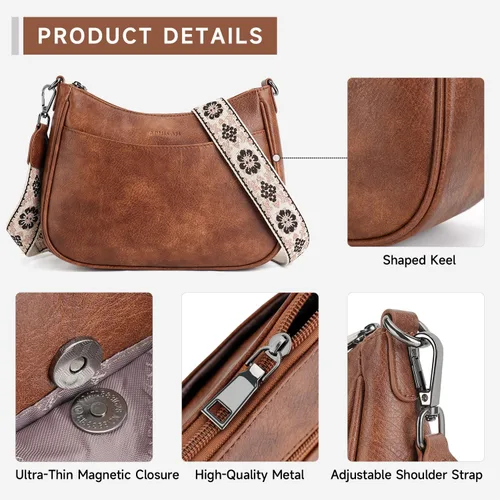 Vista 4 de APHISON Bolso cruzado de cuero moderno con correa ajustable, bolso de hombro para mujer