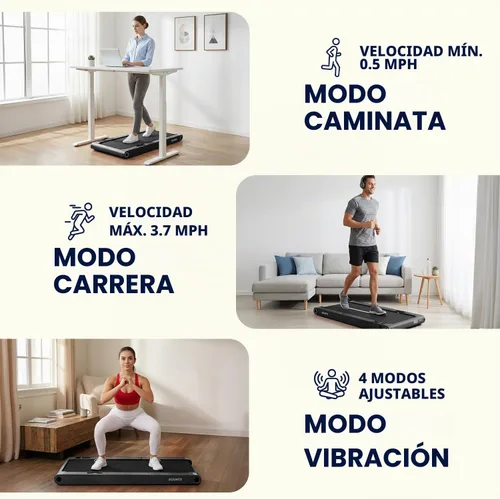 Vista 2 de Squatz Caminadora 2 en 1 con placas de vibración, almohadilla compacta para caminar debajo del escritorio con control remoto, pantalla LED, cinturón