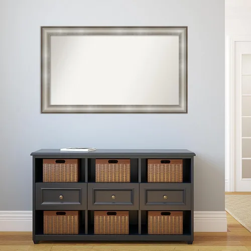 Vista 5 de Amanti Art Espejo de baño plateado para sobre fregadero, 28 x 47 pulgadas, espejo rectangular de plata imperial, marco de madera tradicional de gran