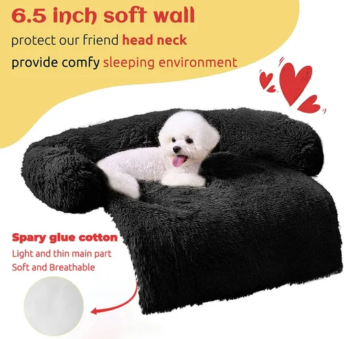 Vista 2 de HACHIKITTY Tapete calmante para sofá cama para mascotas, funda de sofá lavable y esponjosa para perros y gatos, parte inferior antideslizante