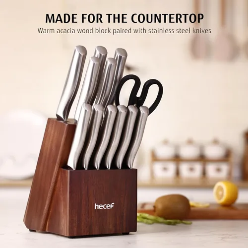 Vista 2 de hecef Juego de cuchillos de cocina de plata, hoja de acabado satinado con mango hueco (15 PCS)