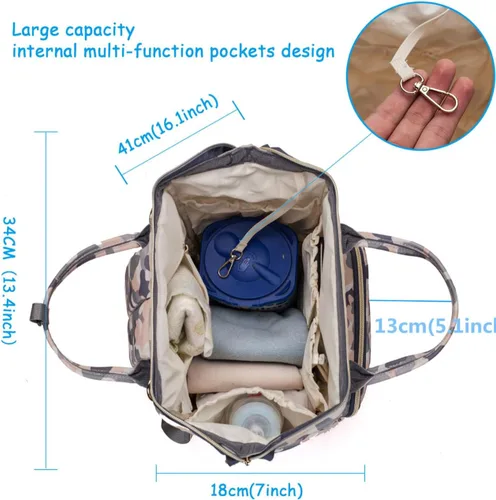 Vista 3 de Mochila para pañales para mamá y papá, bolsa cambiadora de maternidad con correas para cochecito (camuflaje)
