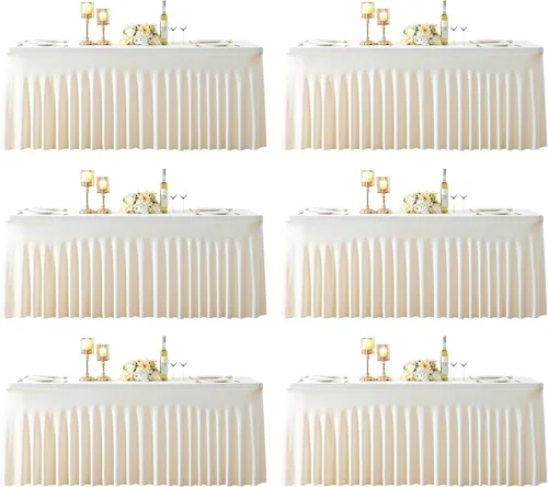 Vista 13 de Manteles de mesa de elastano azul bebé de 6 pies para mesas rectangulares, sin arrugas, rectangular, elástico, ajustable de 6 pies con falda