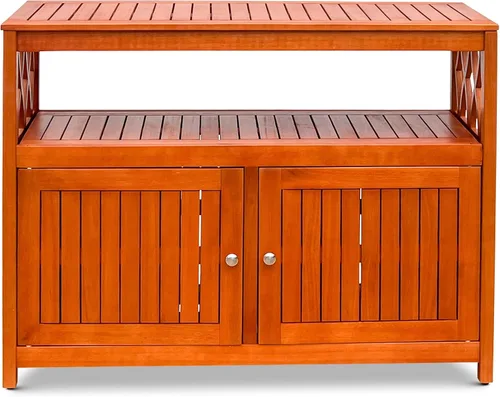Vista 4 de DTY Outdoor Living Longs Peak Mesa Aparador de Madera de Eucalipto, Gabinete Buffet Exterior con Almacenamiento, Acabado de Aceite Natural