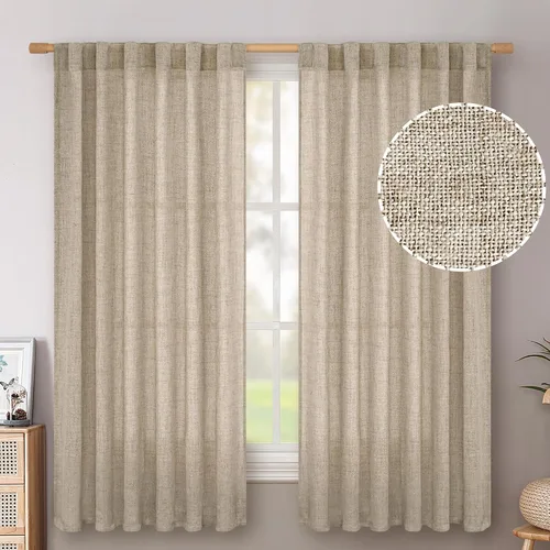 Vista 55 de BGment Cortinas cortas de lino marfil de 36 pulgadas de largo para ventanas de cocina, pequeñas cortinas texturizadas rústicas para café sobre