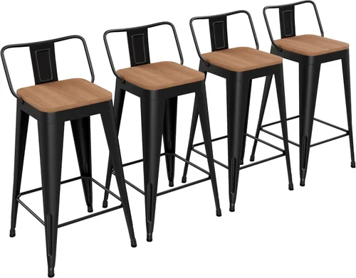 Vista 18 de Yongchuang - Juego de 4 taburetes de bar de 18" de metal apilables, taburetes cortos para aula, cocina, comedor, sillas con parte superior de madera