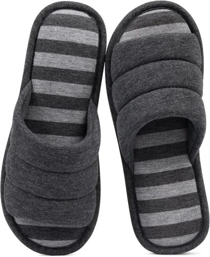 Vista 7 de Shevalues Pantuflas con punta abierta para mujer y hombre, de algodón suave, para interior, con espuma viscoelástica, fáciles de poner, pantuflas