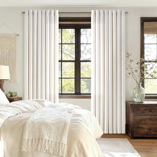 Vista 7 de Cortinas de lino blanco roto de 96 pulgadas de largo, juego de 2 Beige Blanco