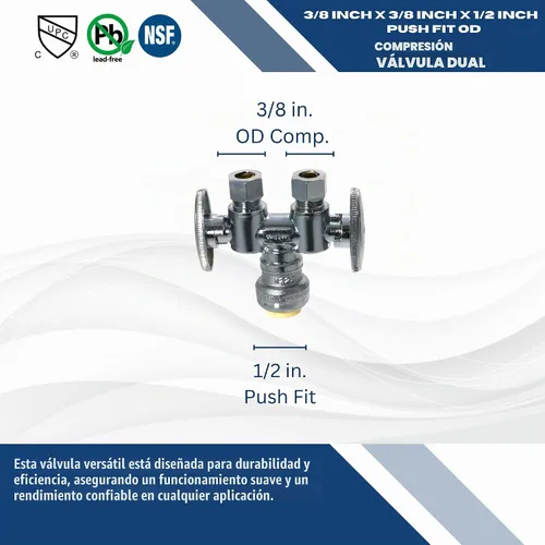 Vista 2 de 1 paquete de válvula recta de compresión XFITTING de 1/2 pulgada x doble 3/8 pulgadas de diámetro exterior