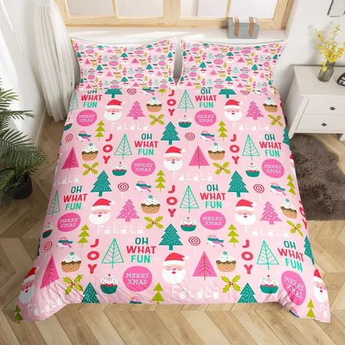 Vista 17 de Feelyou Juego de ropa de cama de Navidad gris para niños, tamaño individual, funda de edredón enana de Navidad para niños, niñas, adolescentes