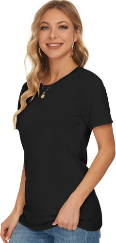 Vista 3 de WNEEDU Womens T Shirts Short Sleeve Crewneck Loose Summer Tees Basic Tops
