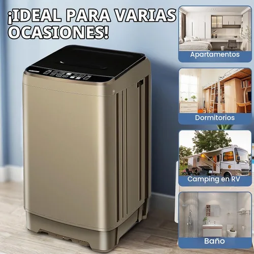 Vista 5 de Lavadora completamente automática con pantalla LED, 10 programas y 8 selecciones de niveles de agua, lavadora de lavandería compacta portátil