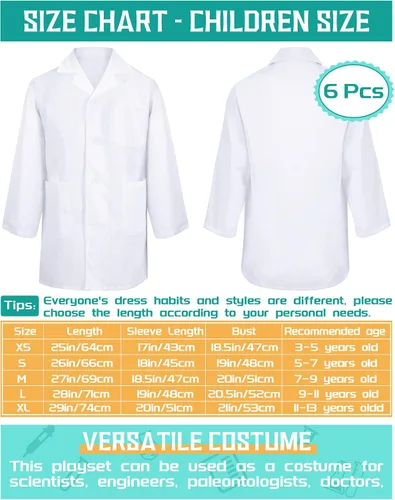 Vista 2 de Taiyin 6 piezas de disfraz de médico para niños, abrigo de laboratorio, uniforme unisex para niños y niñas, enfermeras, graduación, ciencias