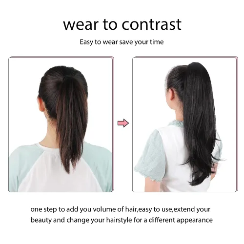 Vista 4 de Extensión de cola de caballo, 2 piezas, extensiones de cola de caballo negras de 22 pulgadas, extensiones de cabello sintético con clip de cola