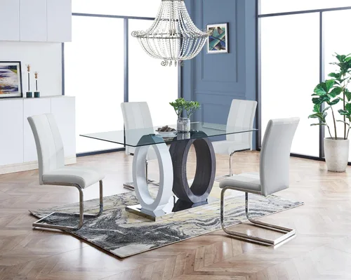 Vista 8 de Global Furniture USA Mesa de comedor ovalada blanca y gris de doble base