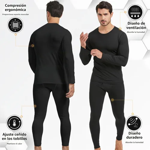 Vista 2 de UNIQUEBLLA Long Johns Conjunto de Ropa Interior Térmica para Hombre Capa Base Térmica para Clima Frío Parte Inferior y Superior 2set negro