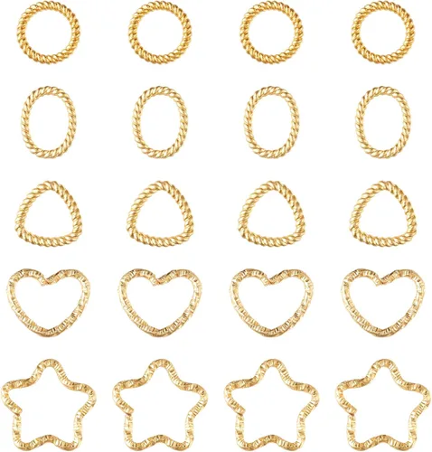 Vista 10 de FASHEWELRY 35 anillos de acero inoxidable con eslabones de corazón, 4 tamaños, diseño de corazón dorado, bisel abierto, conectores para colgar