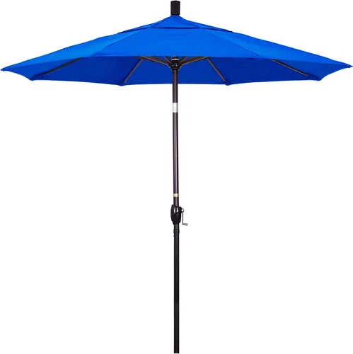 Vista 16 de California Umbrella Sombrilla redonda de aluminio de 7.5 pies, manivela elevadora, botón de inclinación, poste de bronce, Sunbrella Air Blue