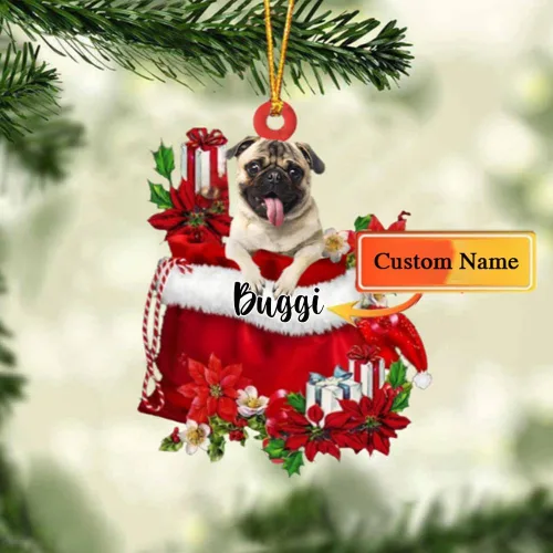 Vista 189 de Perro Akita Inu personalizado en bolsa de regalo, adorno de Navidad, nombre personalizado, regalo para amantes de los perros, familia, Navidad