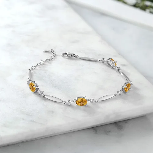 Vista 13 de Gem Stone King 925 Sterling Silver Gemstone Birthstone and White Created Sapphire Tennis Bracelet For Women Oval 7X5MM and 2MM 6 Inch + 1 Inch