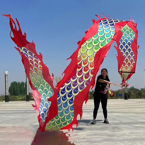 Vista 7 de Dragon Poi - Cinta de dragón de seda para gimnasia, colorida cometa de poi/dragón con cabeza, cinta de bandera de baile para adultos mayores