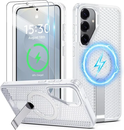 Vista 23 de Jshru para Samsung Galaxy S25 Plus / S24 Plus con [2 PIEZAS] protectores de pantalla HD, compatible con MagSafe