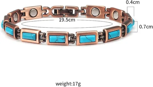 Vista 3 de YINOX - Pulsera de cobre con piedra turquesa para mujer, pulsera de moda para el día de San Valentín