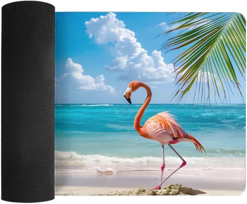 Vista 6 de Large Mouse Pad Beach Flamingos Palm Trees Rubber Base Keyboard Long Gaming Mouse pad Desk Mat Waterproof Non-Slip Protector Laptop Pads for Work