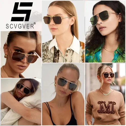 Vista 5 de Lentes de sol cuadrados retro de gran tamaño para mujeres y hombres, gafas de sol polarizadas clásicas, grandes de metal, UV400