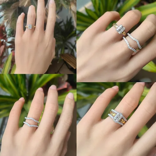 Vista 5 de DovEggs Anillos de compromiso de moissanita para mujer, 2 unidades, 0.236 x 0.315 in, GHI radiante corte de hielo triturado, moissanita, mejorador