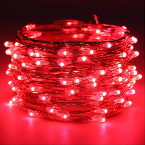 Vista 2 de RUICHEN Cadena de luces de hadas de 10 m con 100 LED, USB, con interruptor de encendido/apagado (rojo)
