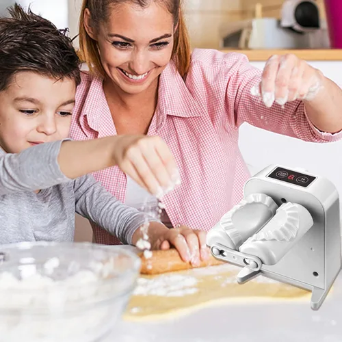 Vista 7 de Máquina Prensadora de Dumplings Eléctrica Automática - Ajustable y Fácil de Operar, Con Cuchara y Cepillo - Para Hacer Masa en la Cocina del Hogar