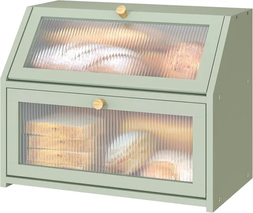 Vista 10 de Caja de pan extra grande negra para mostrador de cocina, caja de pan de bambú de doble capa grande, capacidad de almacenamiento de pan de madera
