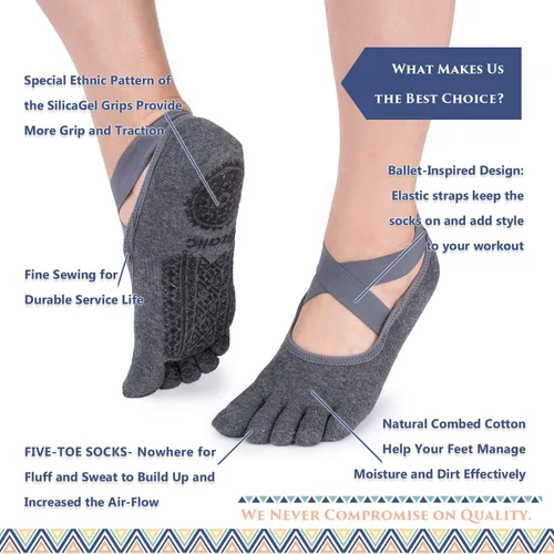 Vista 7 de Ozaiic Yoga Socks for Women with Grips, Non-Slip Five Toe Socks for Pilates, Barre, Ballet, Fitness