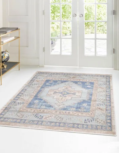 Vista 29 de Unique Loom Whitney Collection - Alfombra rectangular de 2 pies 2 pulgadas x 3 pies 1 pulgadas, color azul francés/beige)