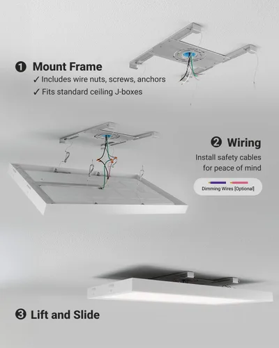 Vista 5 de Sunco Paquete de 6 Luces de Panel Plano LED de 1x2, CCT Dual Seleccionable 3500K/4000K/5000K y Potencia Seleccionable 16W/18W/20W, 2000 LM, Triac