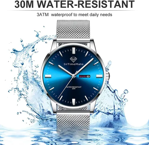 Vista 9 de INTIMEMATE Reloj de pulsera para hombre, de lujo, con diamantes de lujo, con calendario, vestido de negocios, reloj brillante para hombre