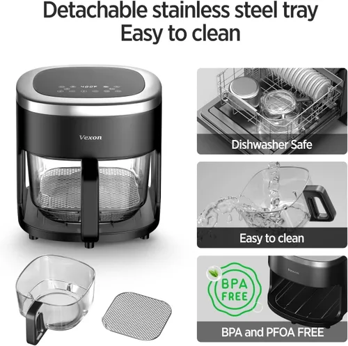 Vista 6 de Vexon Freidora de aire de 4.5 cuartos de galón, cocina compacta de aire caliente de 1200 W con ventana visible, cesta antiadherente, pantalla táctil