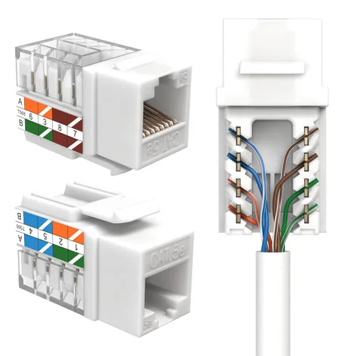 Vista 8 de SATMAXIMUM Conector de pared Ethernet Keystone Cat5e Punch Down UTP 45 grados (terminación más fácil que 90 grados), terminación de velocidad