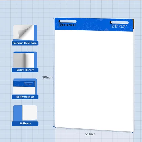 Vista 2 de 60 hojas adhesivas de caballete de 25 x 30 pulgadas, papel de caballete autoadhesivo blanco, ideal para profesores virtuales y estudiantes, papel